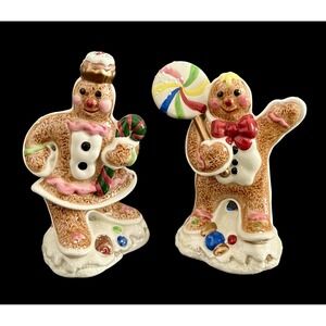 Fitz & Floyd Christmas Candy Lane Gingerbread Salt‎ & Pepper Shakers